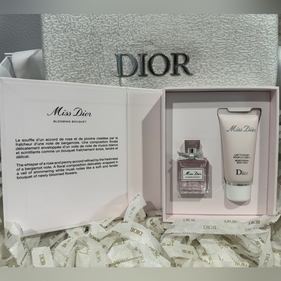 Miss Dior Blooming Bouquet Mini Fragrance Gift Set & Silver Travel Pouch - NIB - Picture 2 of 9